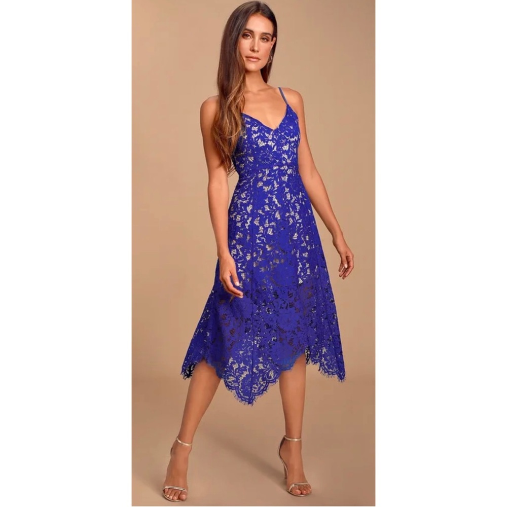 Lulus One Wish Royal Blue Lace Midi Dress